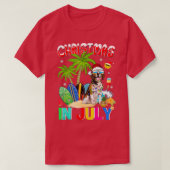 サンタ・ハットでビーグル7月のサングラスのクリスマス Tシャツ (デザイン正面)