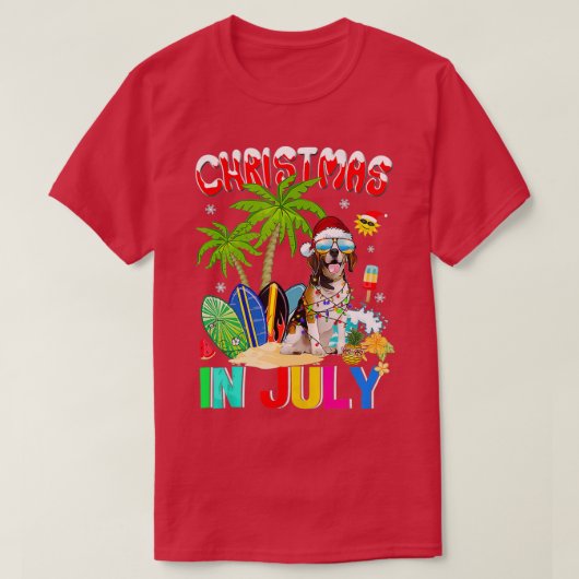 サンタ・ハットでビーグル7月のサングラスのクリスマス Tシャツ (デザイン正面)