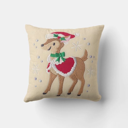 サンタ・ハットで刺繍されたクリスマストナカイ クッション (裏面)