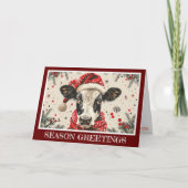 サンタ・ハットで可愛い牛をパーソナライズ シーズンカード (正面)