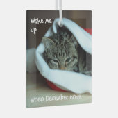 サンタ・ハットで眠い猫 ガラスオーナメント (正面右)