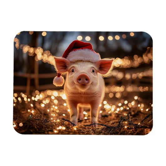 サンタ・ハットで豚を柔軟 マグネット (横)