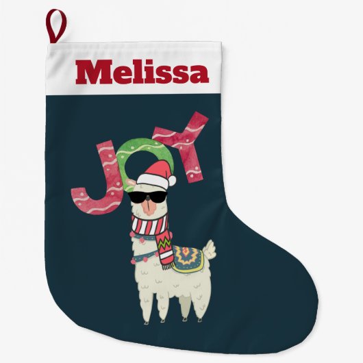 サンタ・ハットとサングラス・ジョイを着たラマ ラージクリスマスストッキング (正面)