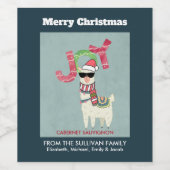 サンタ・ハットとサングラス・ジョイを着たラマ ワインラベル (シングルラベル)