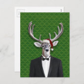 サンタ・ハットとタキシードでホリデーバック シーズンポストカード (正面/裏面)