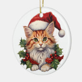 サンタ・ハットとホリーのメリークリスマス猫キッテン セラミックオーナメント (左)