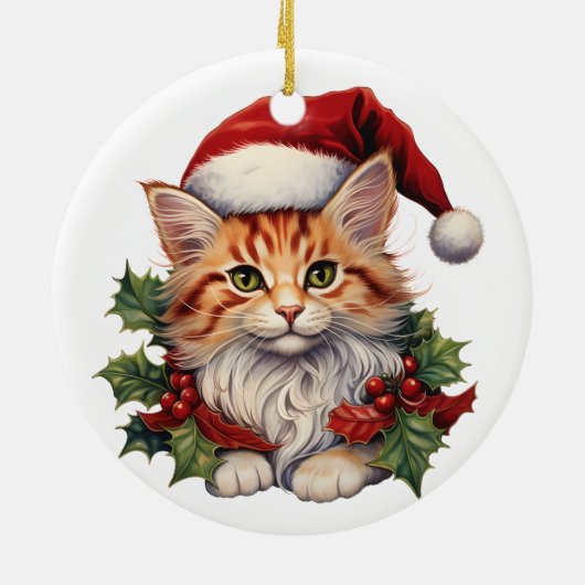 サンタ・ハットとホリーのメリークリスマス猫キッテン セラミックオーナメント (裏面)