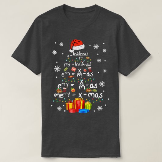 サンタ・ハットと数学クリスマスツリー数学先生Ch Tシャツ (デザイン正面)