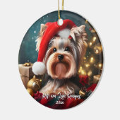 サンタ・ハットと美しいヨークシャー・テリア セラミックオーナメント (左)