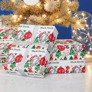 サンタ・ハットと野球のクリスマス ラッピングペーパー