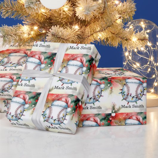 サンタ・ハットと野球のクリスマス ラッピングペーパー (クリスマス)