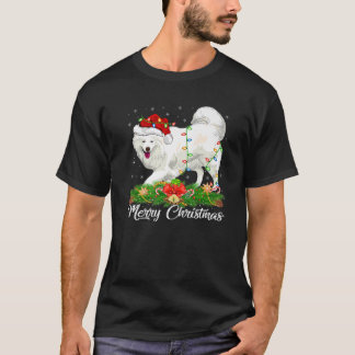 サンタ・ハットにマッチするサモエド犬の恋人サモエッド・クリス Tシャツ