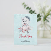 サンタ・ハットに住むクリスマスハスキー犬ありがとう ポストカード (スタンド正面)