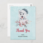 サンタ・ハットに住むクリスマスハスキー犬ありがとう ポストカード (正面/裏面)