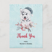 サンタ・ハットに住むクリスマスハスキー犬ありがとう ポストカード (正面)