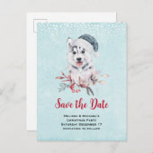 サンタ・ハットに住むクリスマスハスキー犬 インビテーションポストカード (正面/裏面)