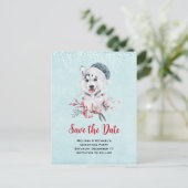 サンタ・ハットに住むクリスマスハスキー犬 インビテーションポストカード (スタンド正面)