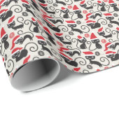 サンタ・ハットに登場する愛らしいヴィンテージのクリスマス猫 ラッピングペーパー (ロールコーナー)