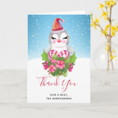 サンタ・ハットのかわいいクリスマスペンギン カード (黄色い花)