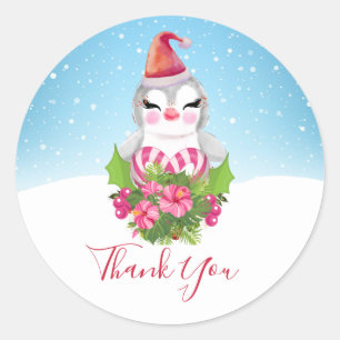 サンタ・ハットのかわいいクリスマスペンギン ラウンドシール