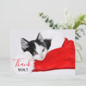 サンタ・ハットのかわいい子猫 サンキューカード (スタンド正面)