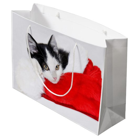 サンタ・ハットのかわいい子猫 ラージペーパーバッグ (裏面アングル)