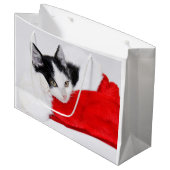 サンタ・ハットのかわいい子猫 ラージペーパーバッグ (正面アングル)