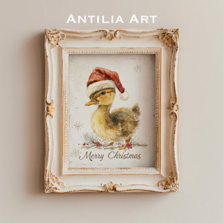 サンタ・ハットのアヒルのクリスマスグリーティングカードダック ポスター