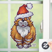 サンタ・ハットのクリスマスウィンドウにしがみつくジンジャー猫 ウィンドウサイン (ホーム)