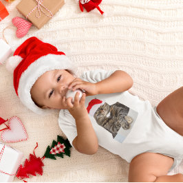 サンタ・ハットのクリスマスキャット写真 ベビーボディスーツ