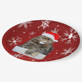 サンタ・ハットのクリスマスキャット写真 ペーパープレート (アングル)