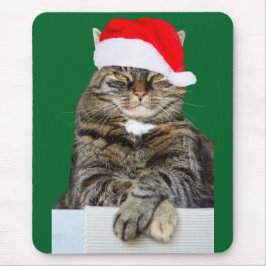 サンタ・ハットのクリスマスキャット写真 マウスパッド