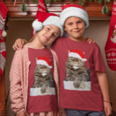 サンタ・ハットのクリスマスキャット写真 Tシャツ