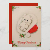 サンタ・ハットのヴィンテージクリスマスキテンス シーズンカード (正面/裏面)