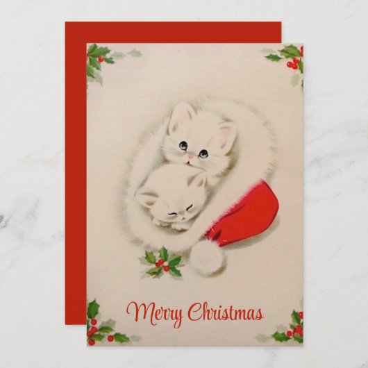 サンタ・ハットのヴィンテージクリスマスキテンス シーズンカード (正面/裏面)