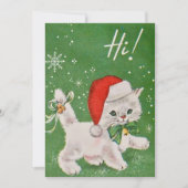 サンタ・ハットのヴィンテージクリスマスホワイトキャット シーズンカード (正面)