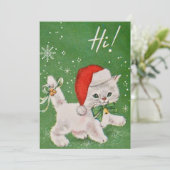 サンタ・ハットのヴィンテージクリスマスホワイトキャット シーズンカード (スタンド正面)