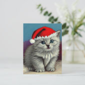 サンタ・ハットのヴィンテージ・クリスマスキャット シーズンポストカード (スタンド正面)