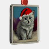 サンタ・ハットのヴィンテージ・クリスマスキャット メタルオーナメント (右)