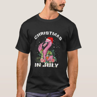 サンタ・ハットの夏のフラミンゴおもしろいクリスマス Tシャツ