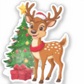 サンタ・ハットの愛らしいマンガ・トナカイ シール (正面)