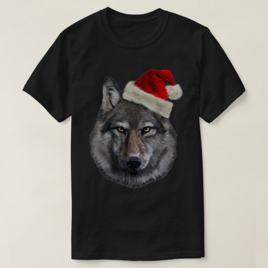 サンタ・ハットの木材オオカミ毎日クリスマス Tシャツ (デザイン正面)
