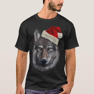 サンタ・ハットの木材オオカミ毎日クリスマス Tシャツ
