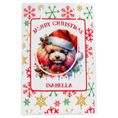 サンタ・ハットの甘い水の色のプードル ミディアムペーパーバッグ (正面)