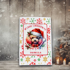 サンタ・ハットの甘い水の色のプードル ミディアムペーパーバッグ