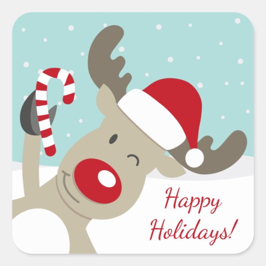 サンタ・ハットの赤い鼻のトナカイ・ルドルフ スクエアシール (正面)