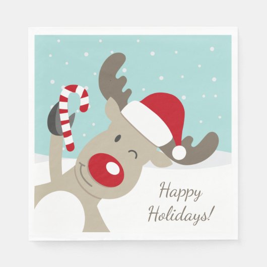 サンタ・ハットの赤い鼻のトナカイ・ルドルフ スタンダードランチョンナプキン (正面)
