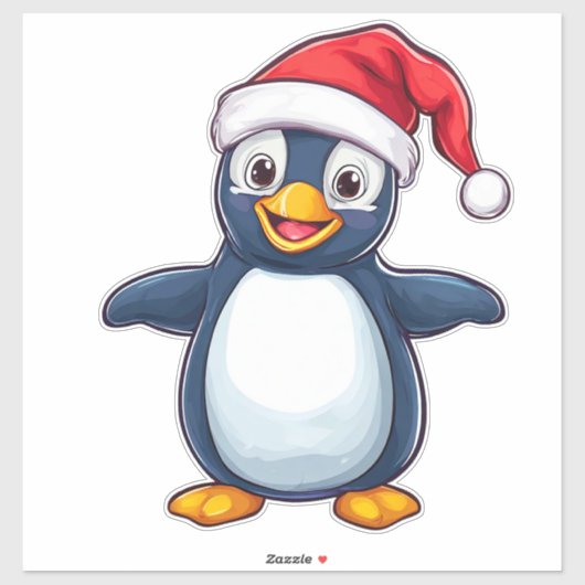 サンタ・ハットの陽気なマンガ・ペンギン シール (シート)