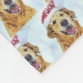 サンタ・ハットまたはドッグカスタム写真のゴールデンレトリバー フリースブランケット (角)