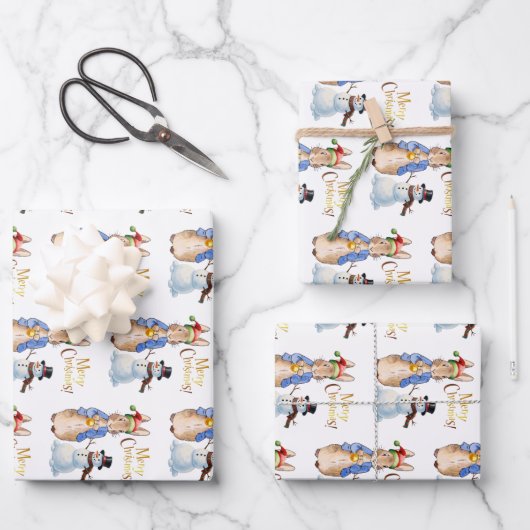 サンタ・ハットを使ったウサギのピーター ラッピングペーパーシート (正面)